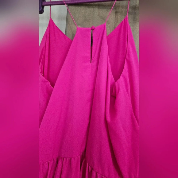 1 State Ruffled Midi Sleeveless Peplum Cocktail V-Neck Dress in Fuchsia Size Lg - Picture 7 of 9